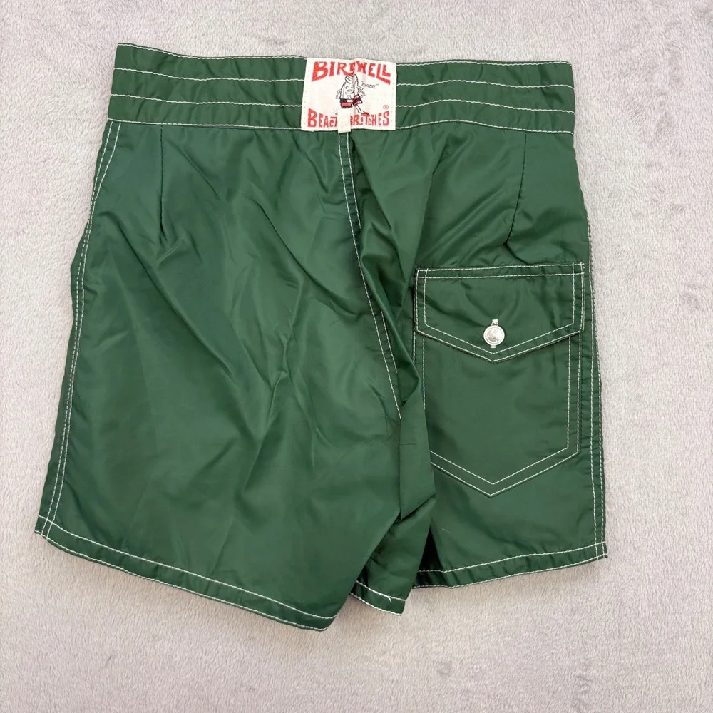 Birdwell Beach Britches Board Shorts Mens 27 Green Birdie Patch Surf Vintage